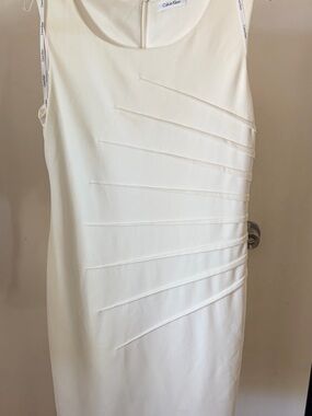 Calvin Klein Cream Sleeveless Dress with Diagonal Stitch Detail